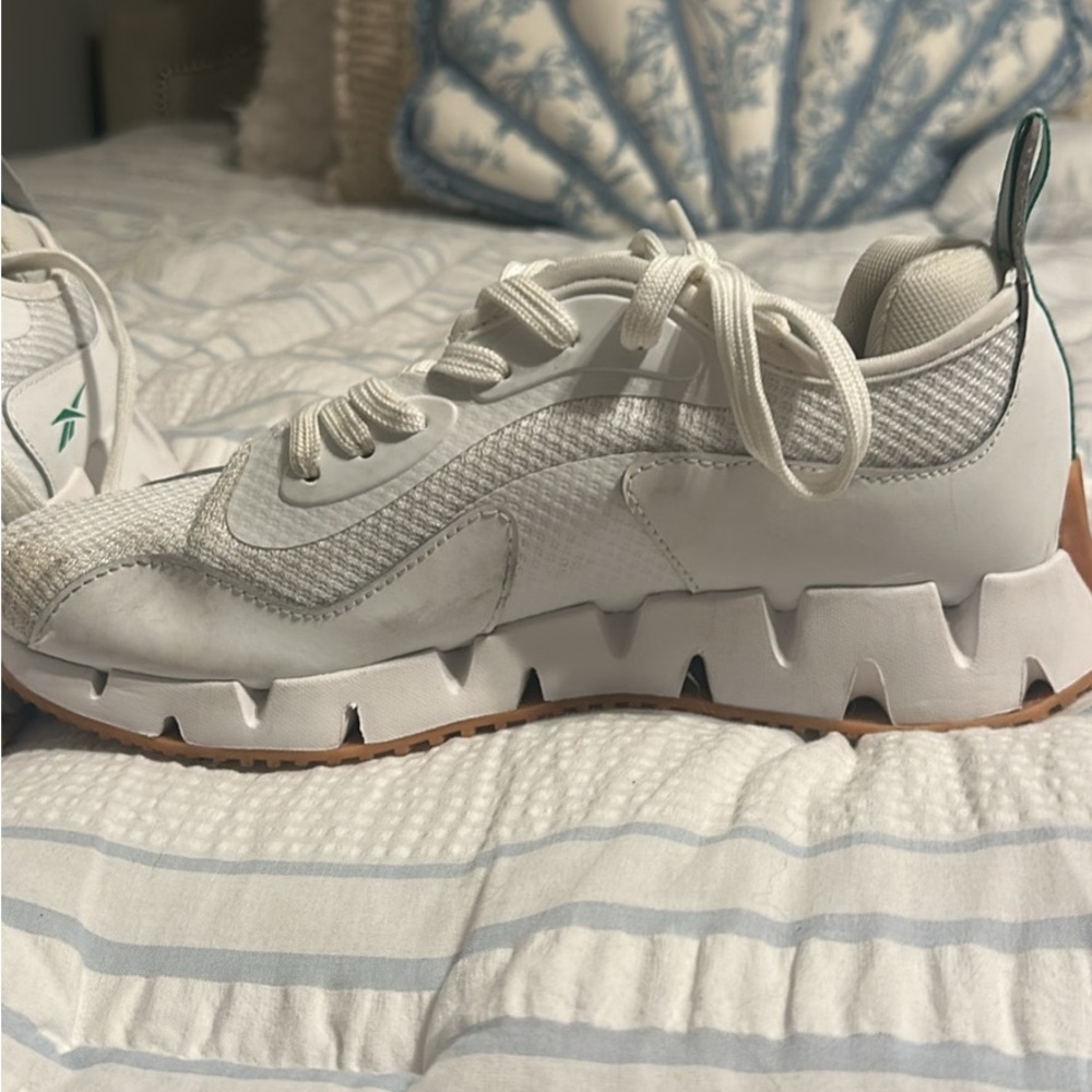 White and Green Reebok Sneakers